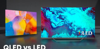 QLED TV arrayed against an LED TV.