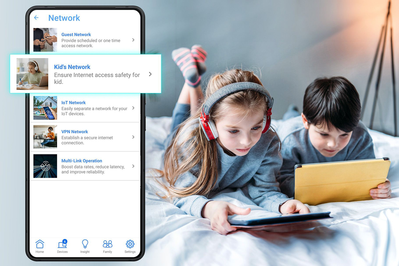 Enfants sur Internet sous contrôle parental grâce à un routeur Wi-Fi.